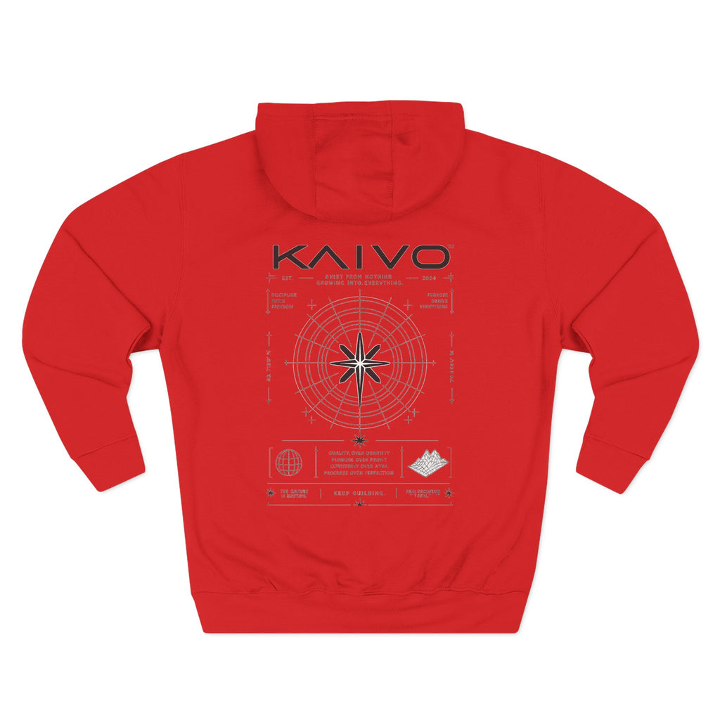 KAIVO Compass Graphic Hoodie — Minimalist Sci‑Tech Chest & Back Print