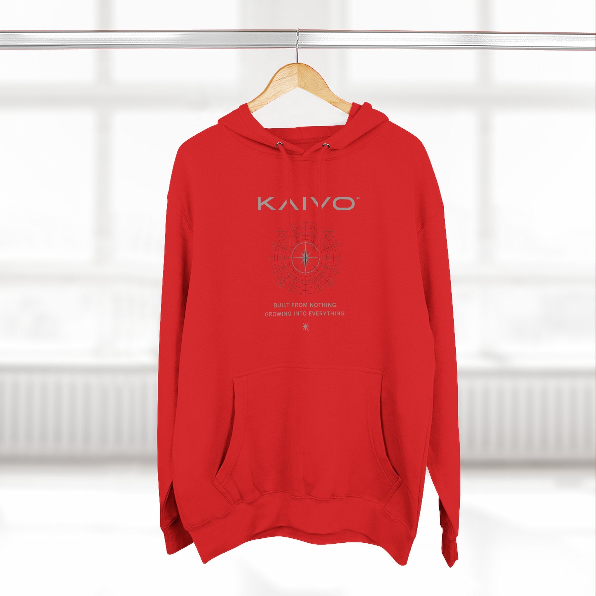 KAIVO Compass Graphic Hoodie — Minimalist Sci‑Tech Chest & Back Print