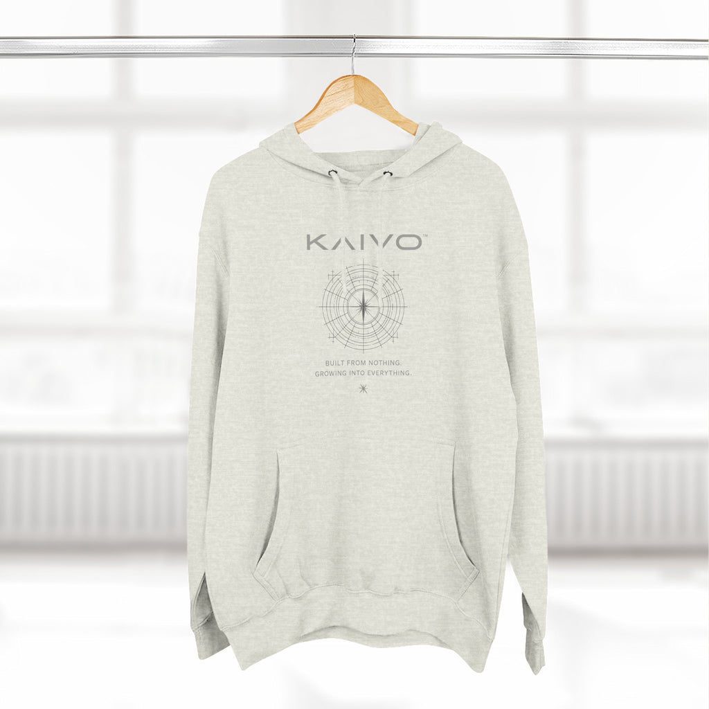 KAIVO Compass Graphic Hoodie — Minimalist Sci‑Tech Chest & Back Print