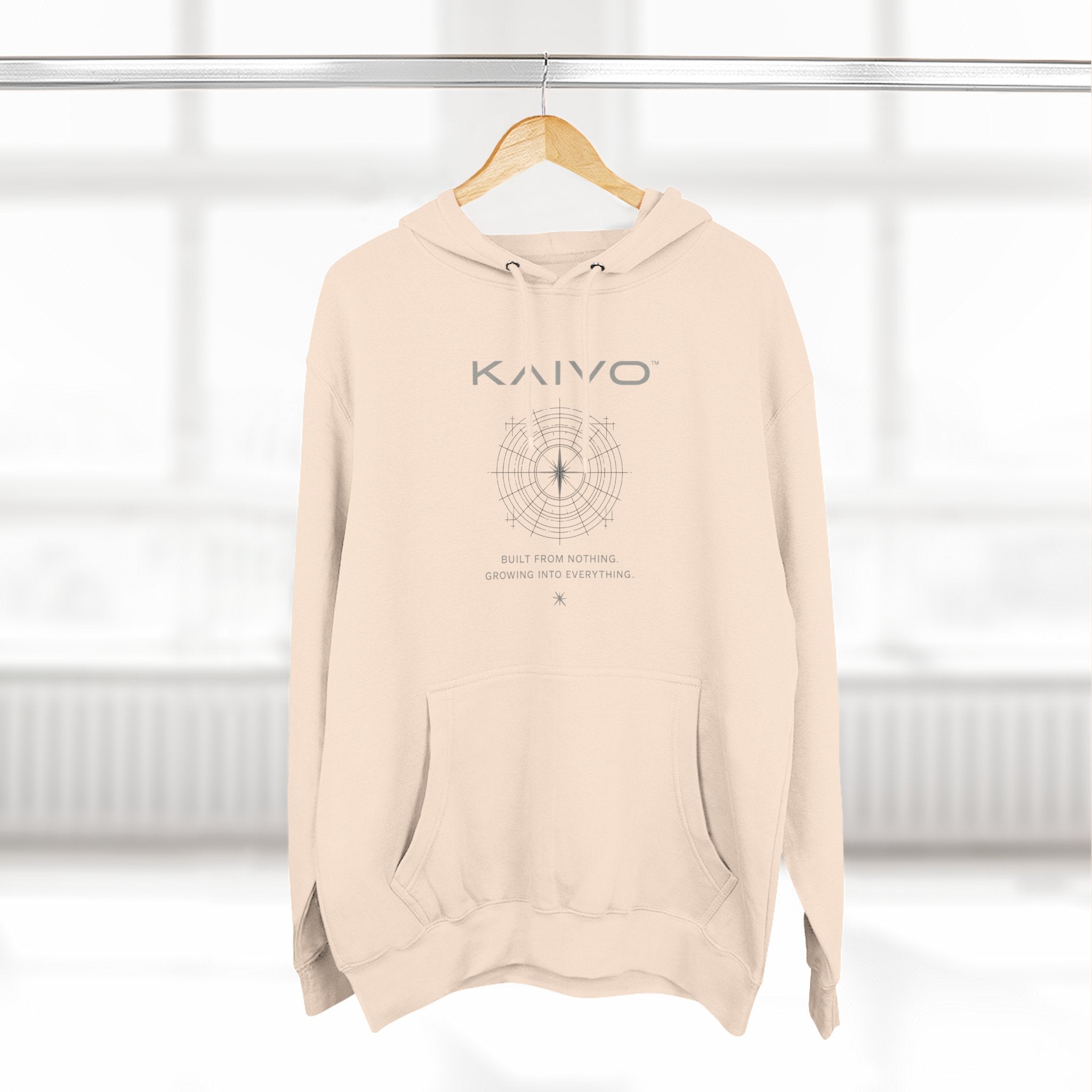 KAIVO Compass Graphic Hoodie — Minimalist Sci‑Tech Chest & Back Print