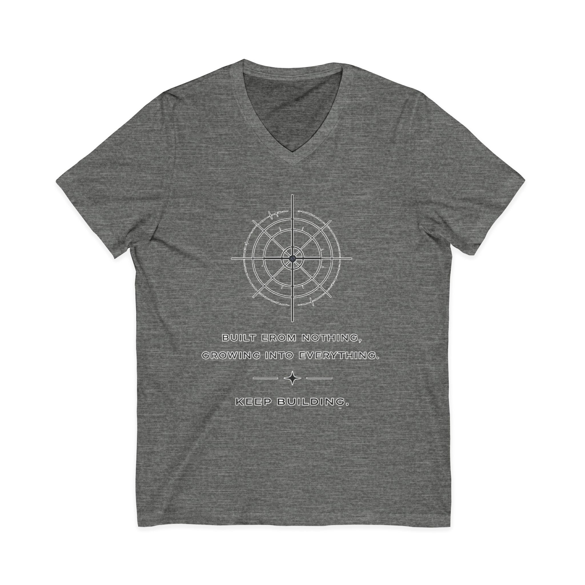 Motivational Compass V-Neck Tee — “Built From Nothing. Keep Building.”