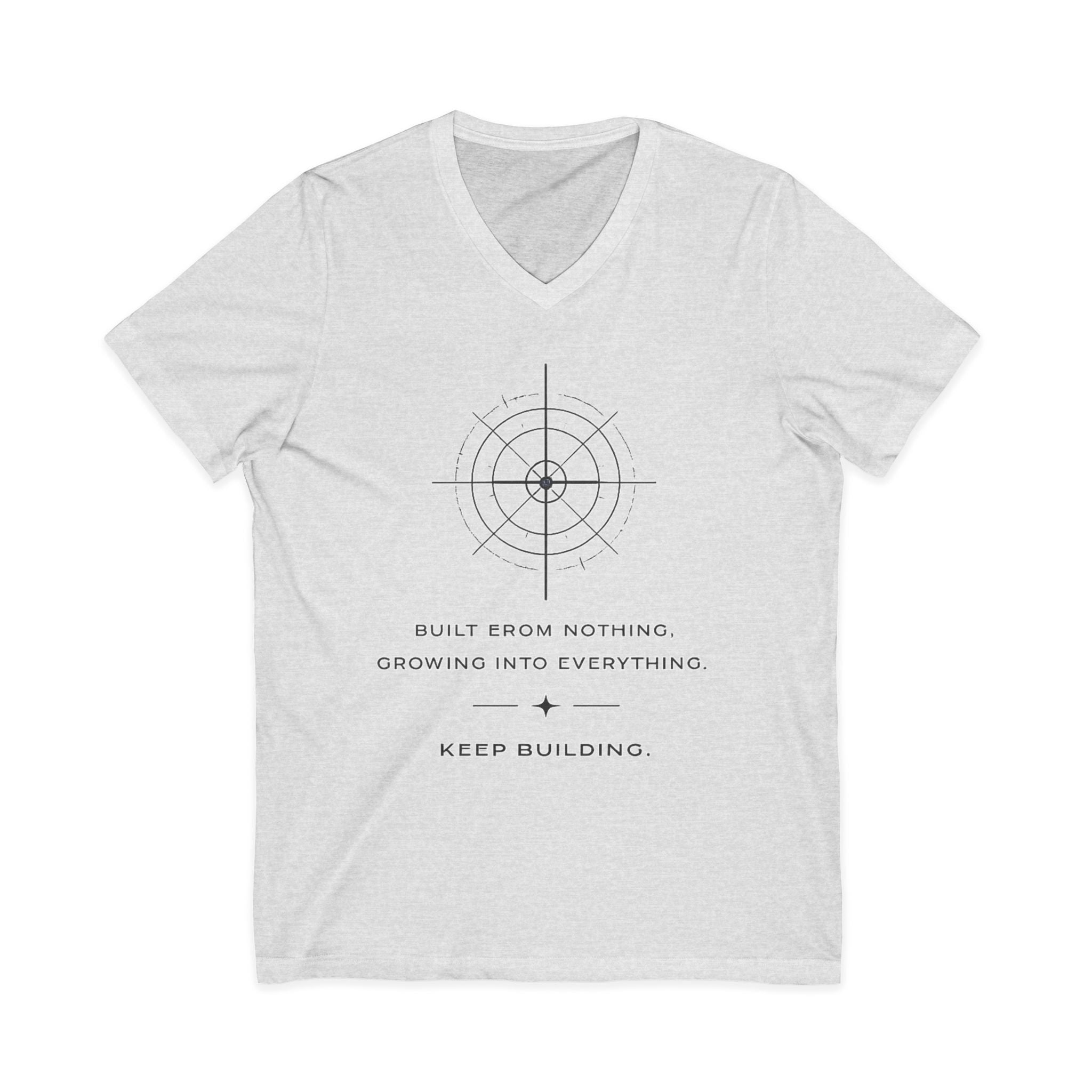 Motivational Compass V-Neck Tee — “Built From Nothing. Keep Building.”