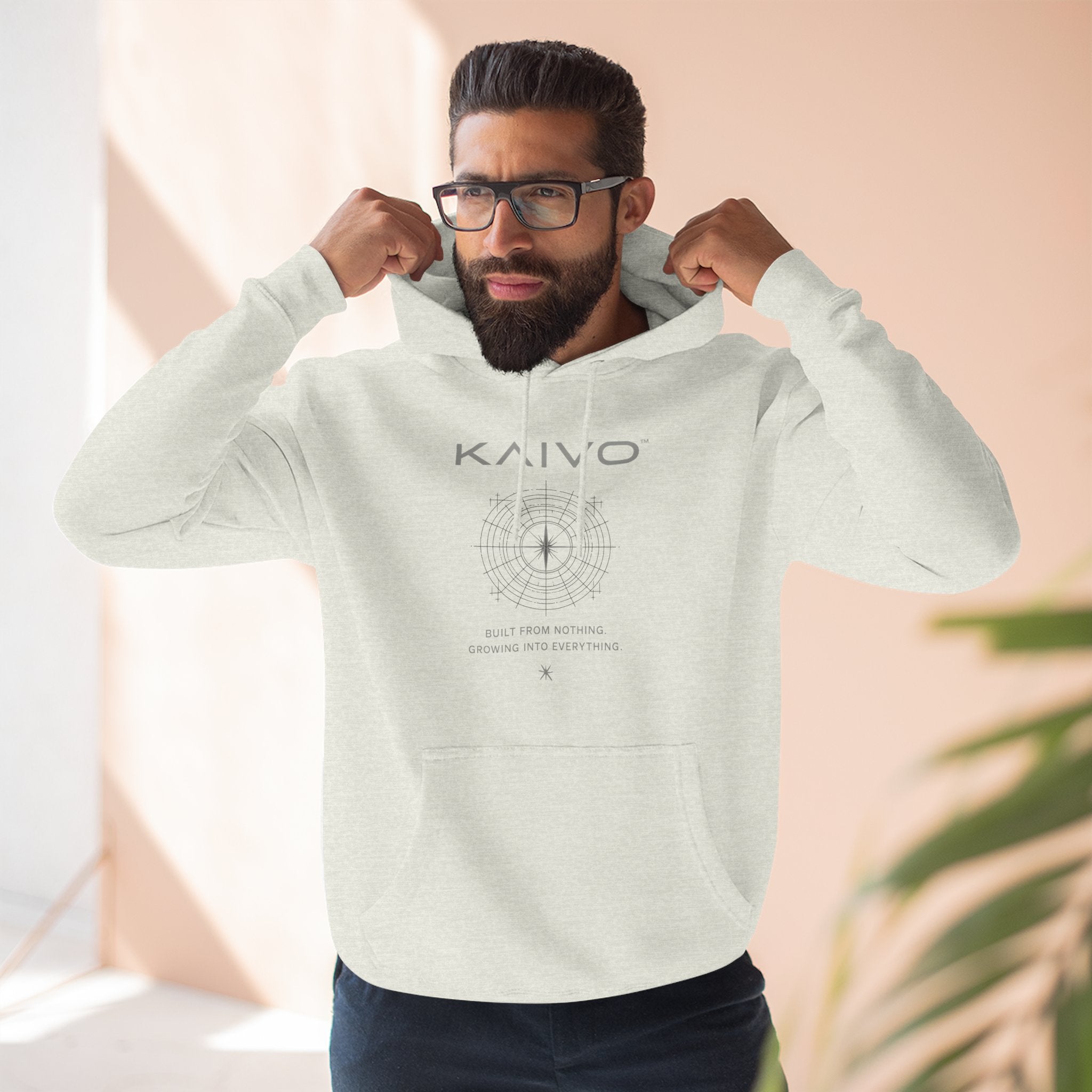 KAIVO Compass Graphic Hoodie — Minimalist Sci‑Tech Chest & Back Print
