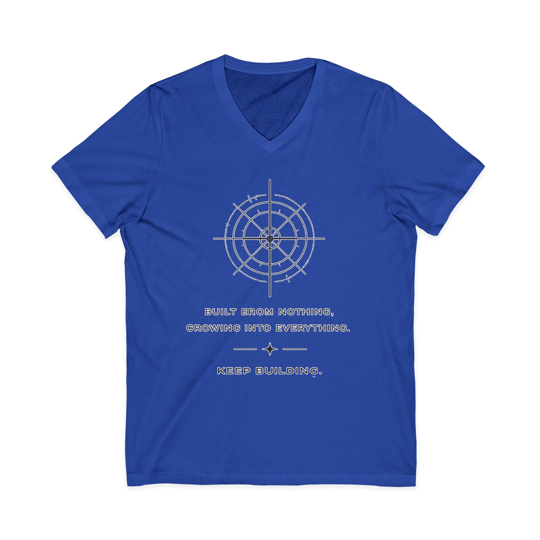 Motivational Compass V-Neck Tee — “Built From Nothing. Keep Building.”