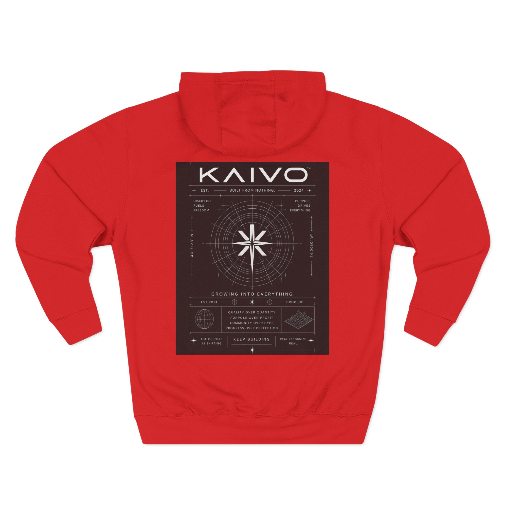 KAIVO Compass Graphic Hoodie — Minimalist Sci‑Tech Chest & Back Print