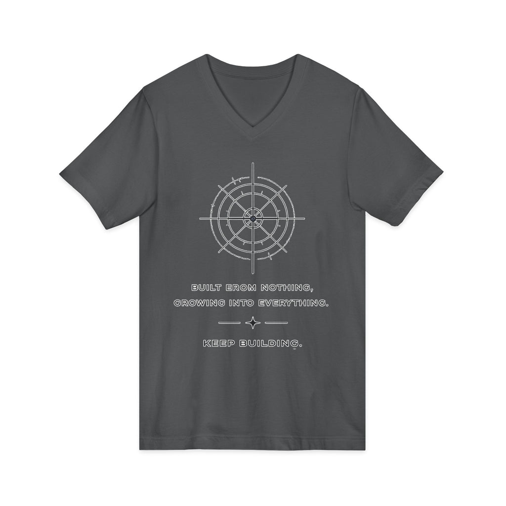 Motivational Compass V-Neck Tee — “Built From Nothing. Keep Building.”
