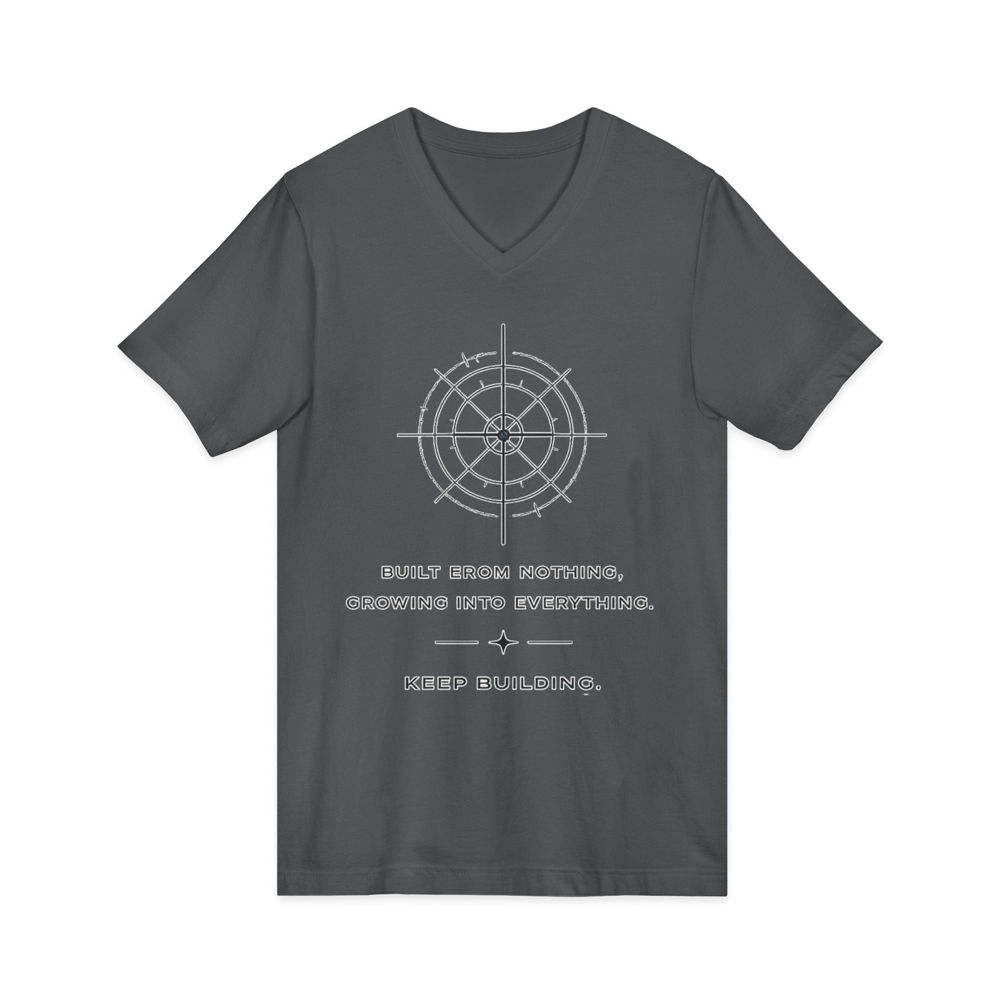 Motivational Compass V-Neck Tee — “Built From Nothing. Keep Building.”