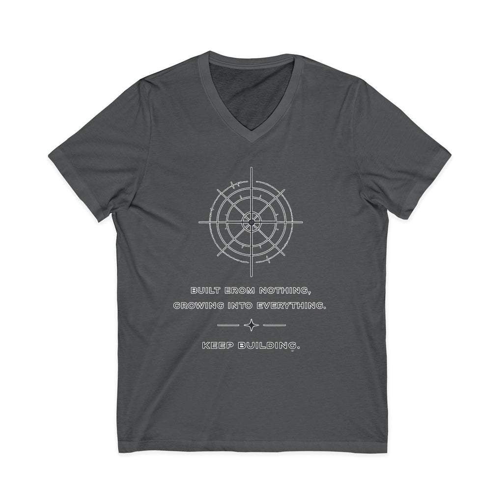 Motivational Compass V-Neck Tee — “Built From Nothing. Keep Building.”