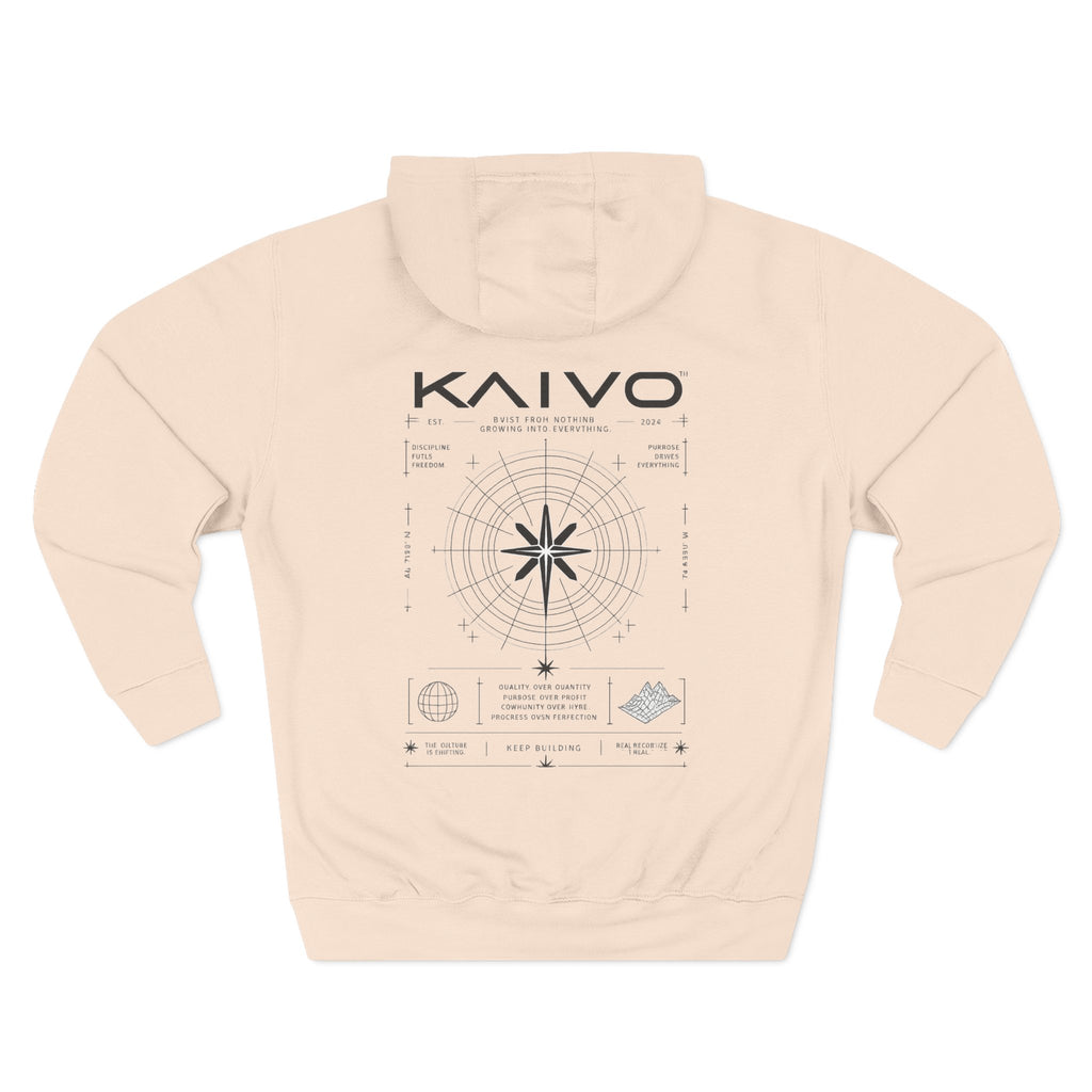 KAIVO Compass Graphic Hoodie — Minimalist Sci‑Tech Chest & Back Print