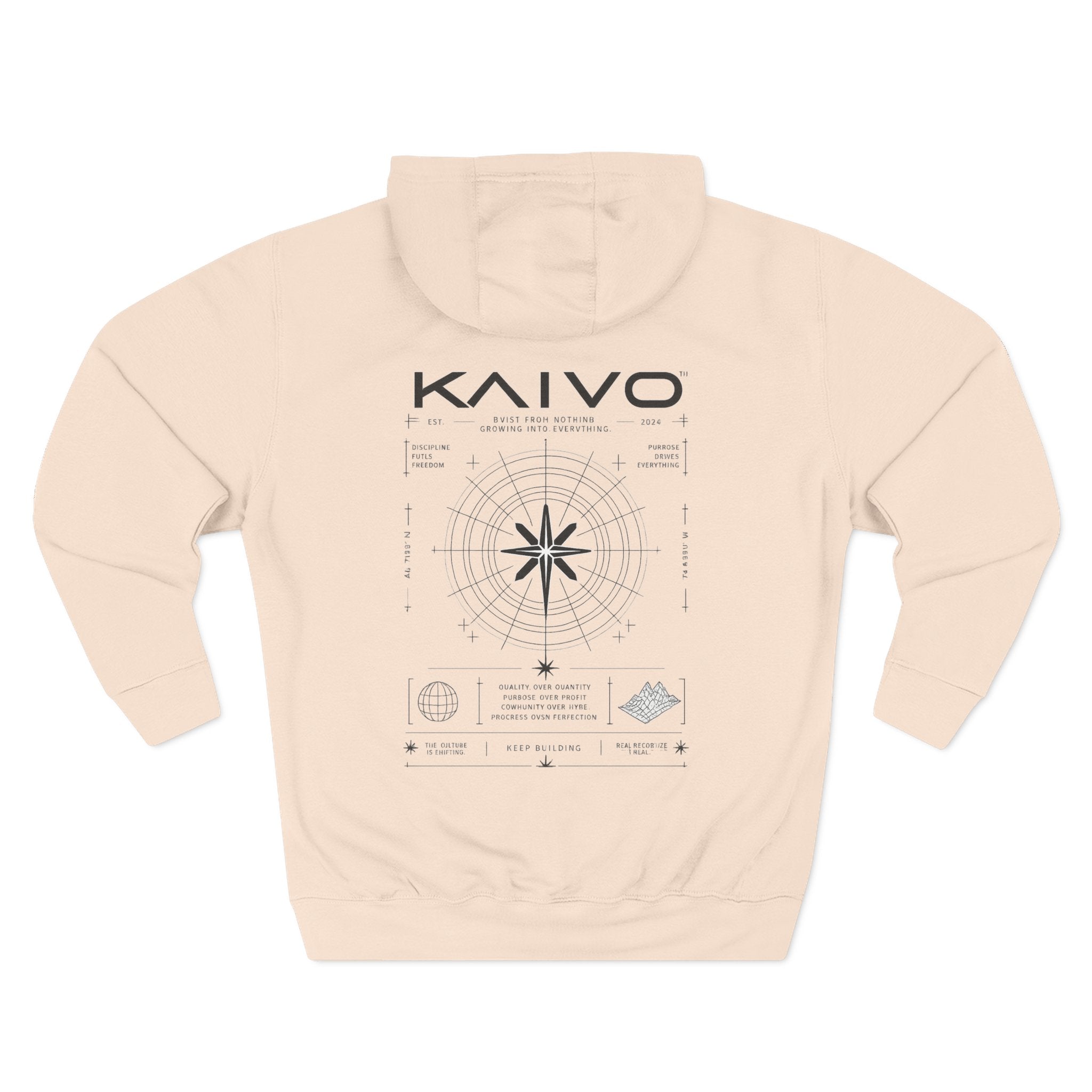 KAIVO Compass Graphic Hoodie — Minimalist Sci‑Tech Chest & Back Print