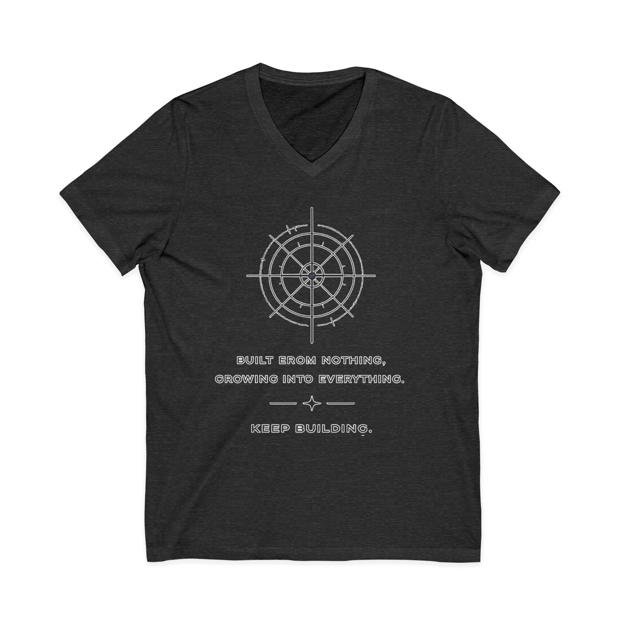 Motivational Compass V-Neck Tee — “Built From Nothing. Keep Building.”