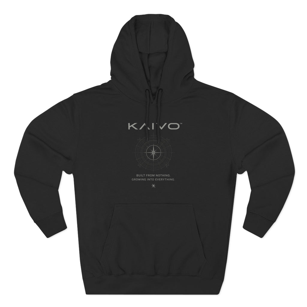 KAIVO Compass Graphic Hoodie — Minimalist Sci‑Tech Chest & Back Print