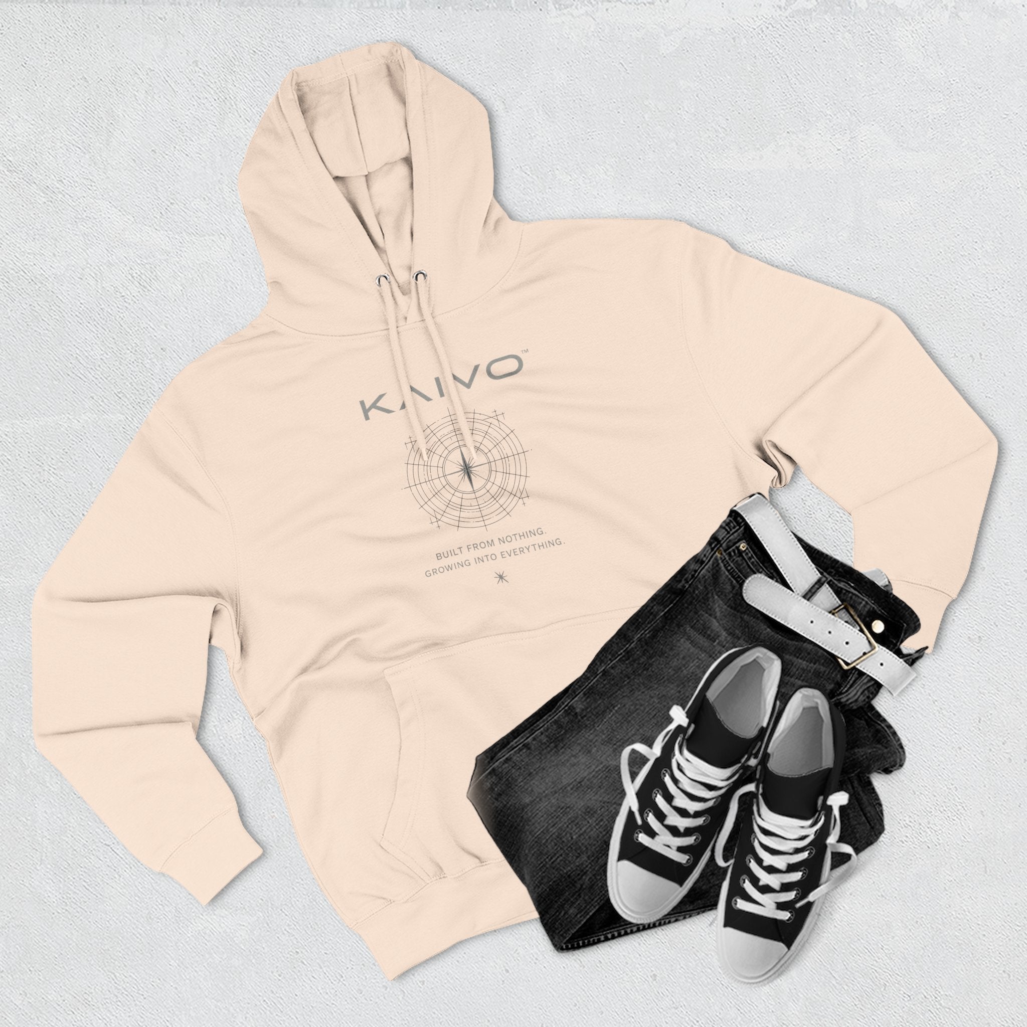 KAIVO Compass Graphic Hoodie — Minimalist Sci‑Tech Chest & Back Print
