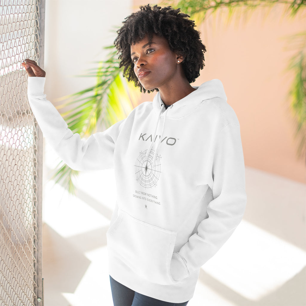KAIVO Compass Graphic Hoodie — Minimalist Sci‑Tech Chest & Back Print