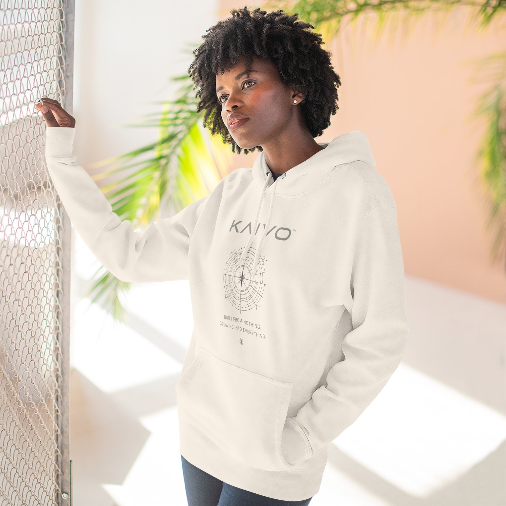 KAIVO Compass Graphic Hoodie — Minimalist Sci‑Tech Chest & Back Print
