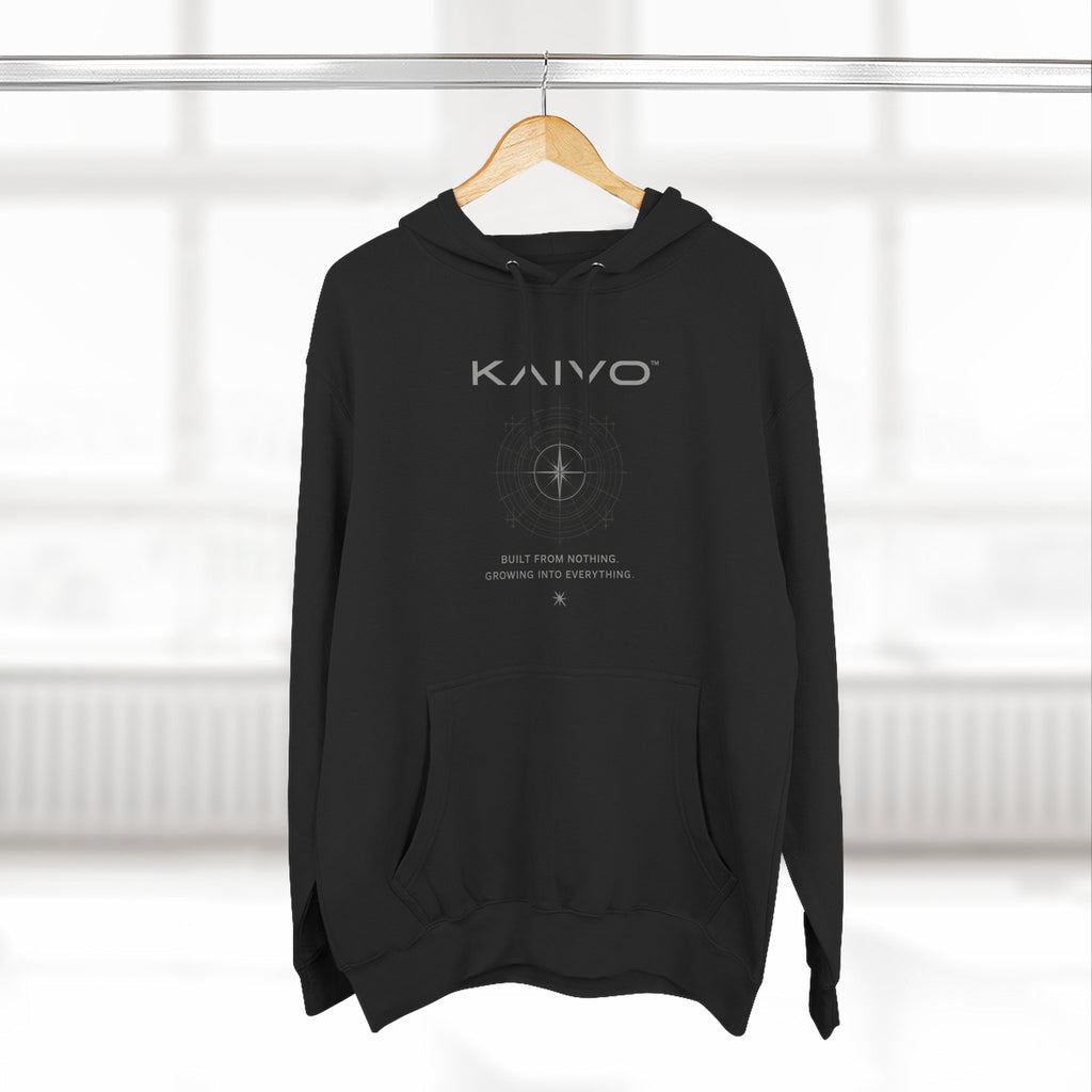 KAIVO Compass Graphic Hoodie — Minimalist Sci‑Tech Chest & Back Print