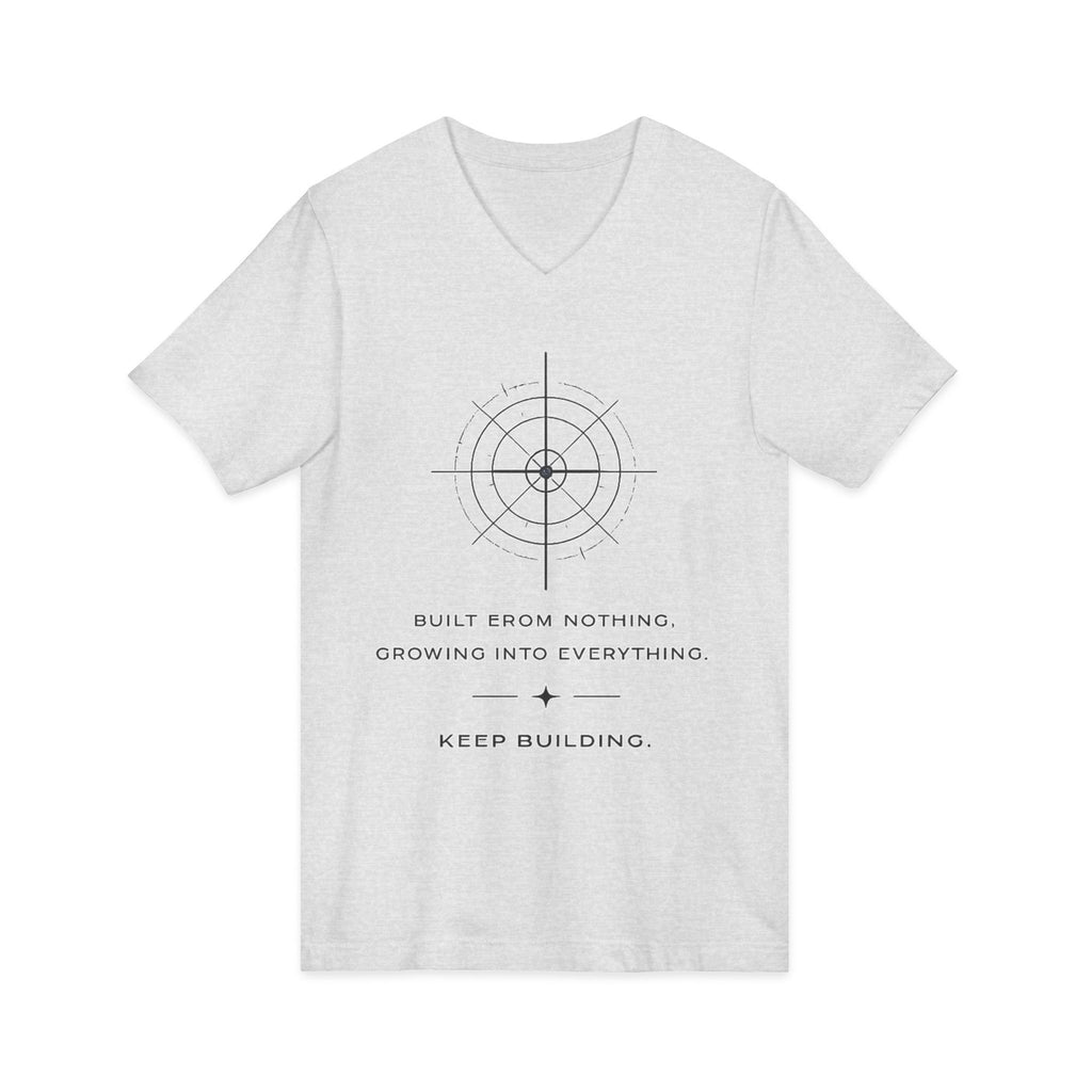 Motivational Compass V-Neck Tee — “Built From Nothing. Keep Building.”