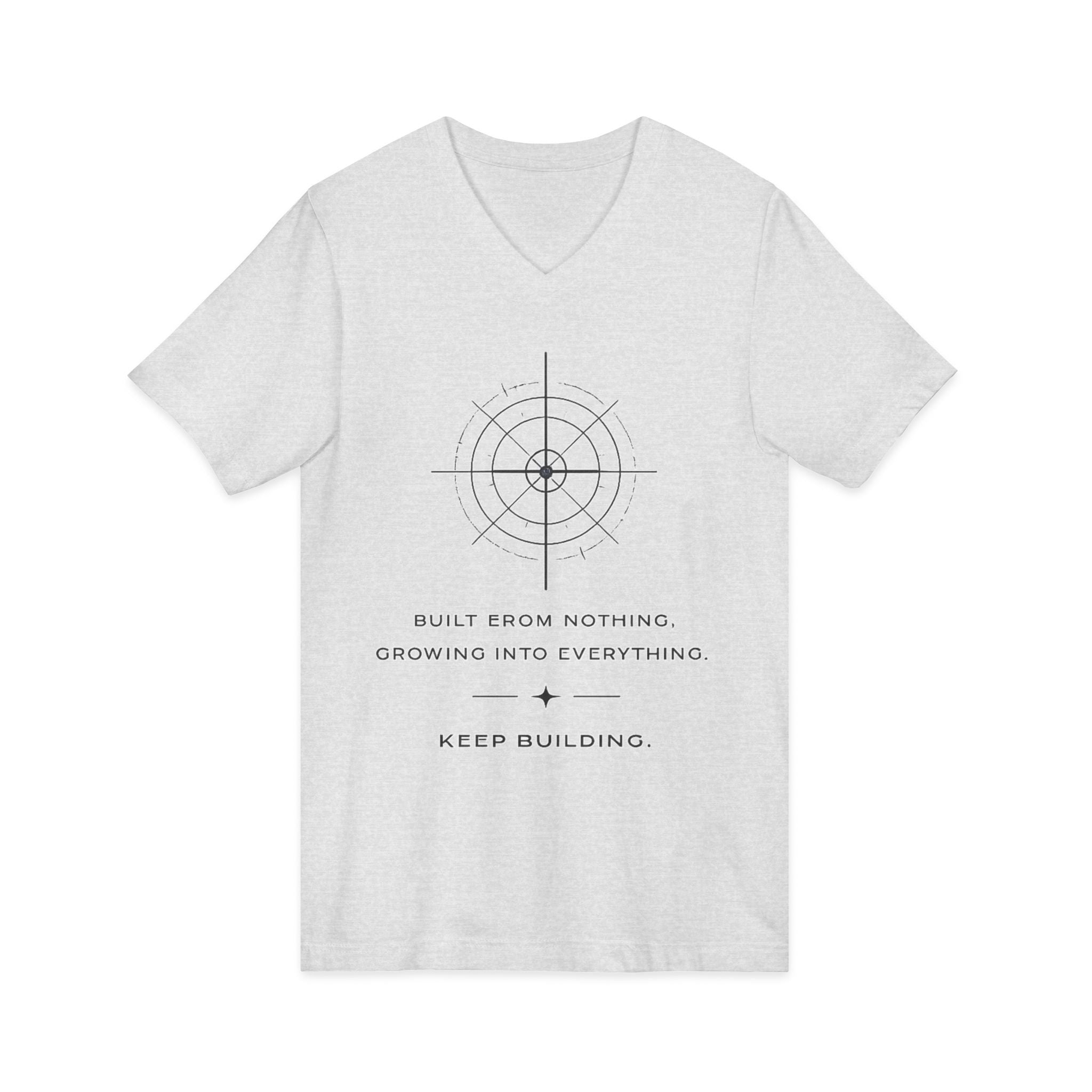 Motivational Compass V-Neck Tee — “Built From Nothing. Keep Building.”