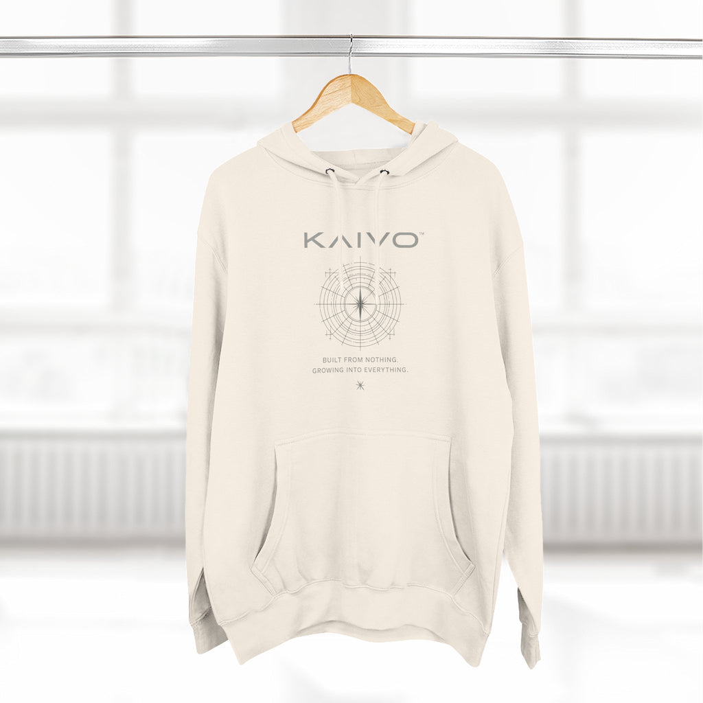 KAIVO Compass Graphic Hoodie — Minimalist Sci‑Tech Chest & Back Print