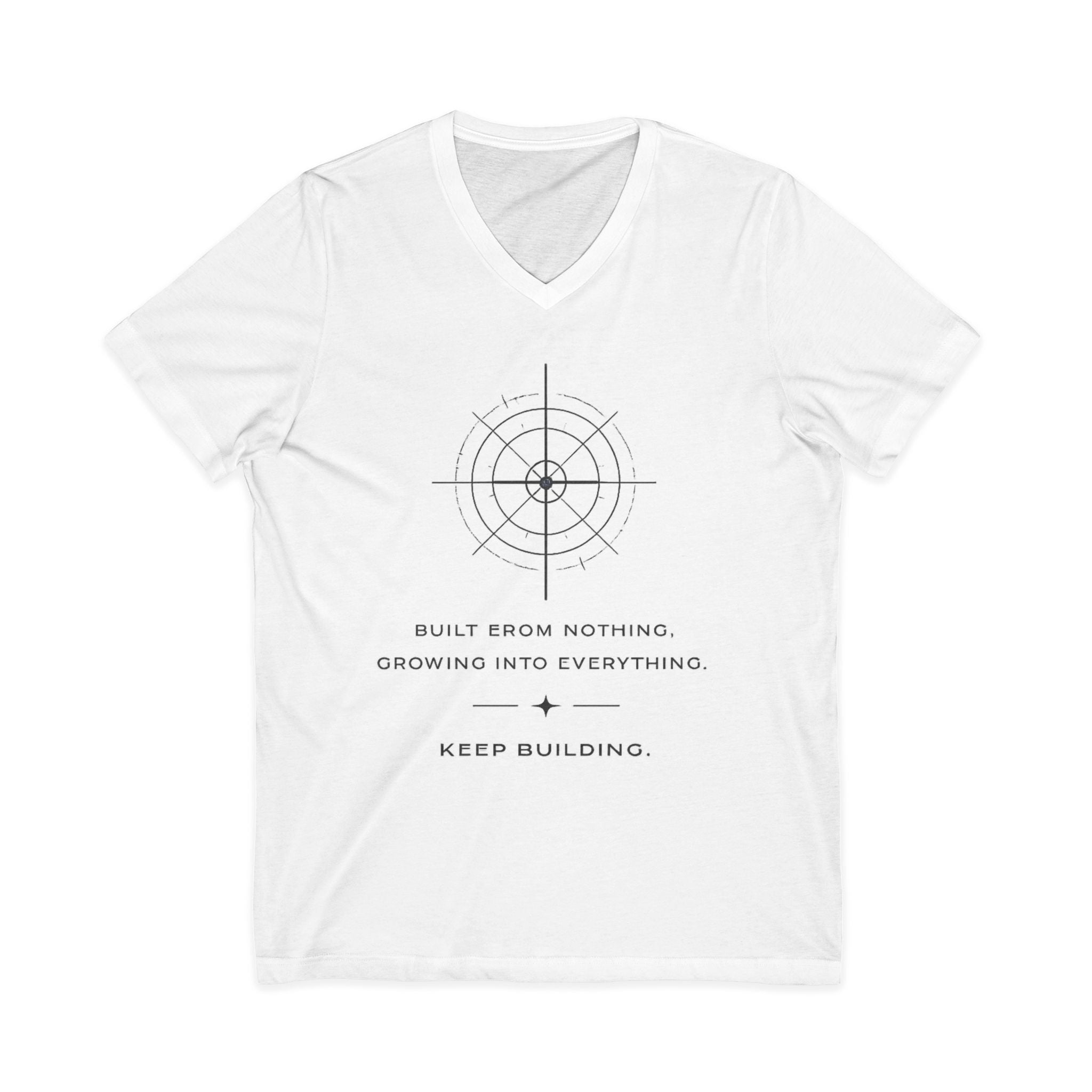 Motivational Compass V-Neck Tee — “Built From Nothing. Keep Building.”