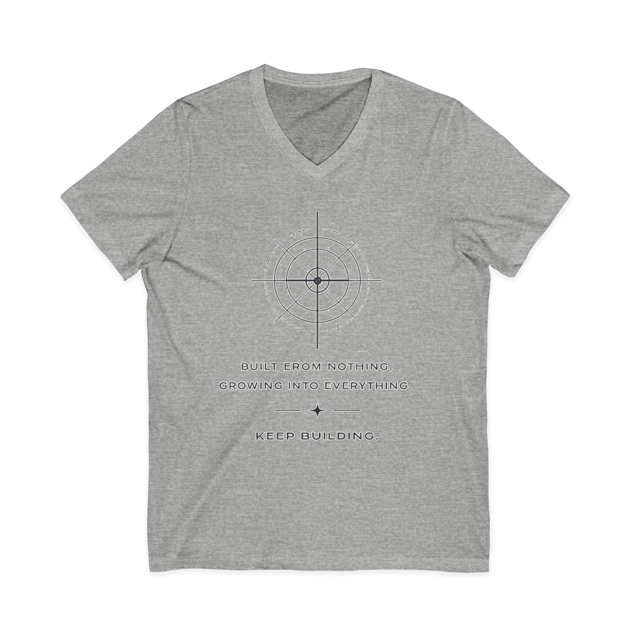 Motivational Compass V-Neck Tee — “Built From Nothing. Keep Building.”
