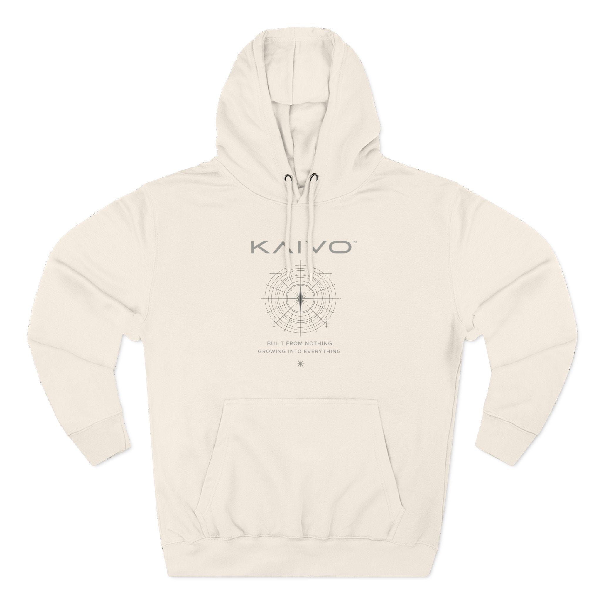 KAIVO Compass Graphic Hoodie — Minimalist Sci‑Tech Chest & Back Print