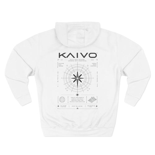 KAIVO Compass Graphic Hoodie — Minimalist Sci‑Tech Chest & Back Print