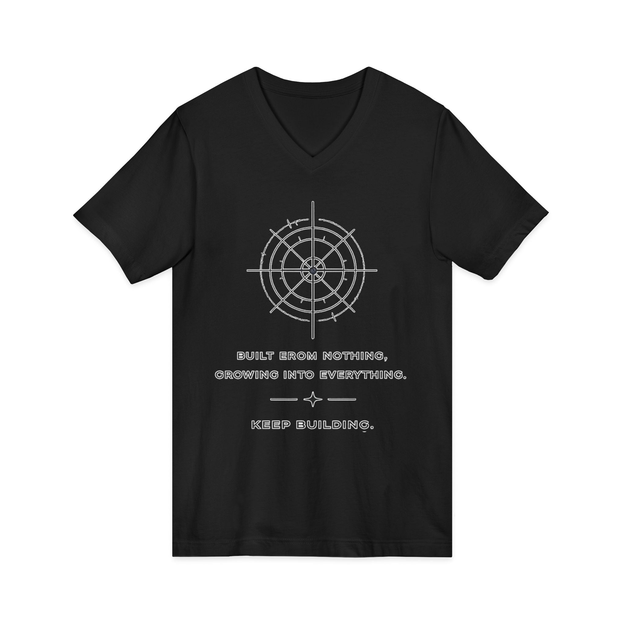 Motivational Compass V-Neck Tee — “Built From Nothing. Keep Building.”