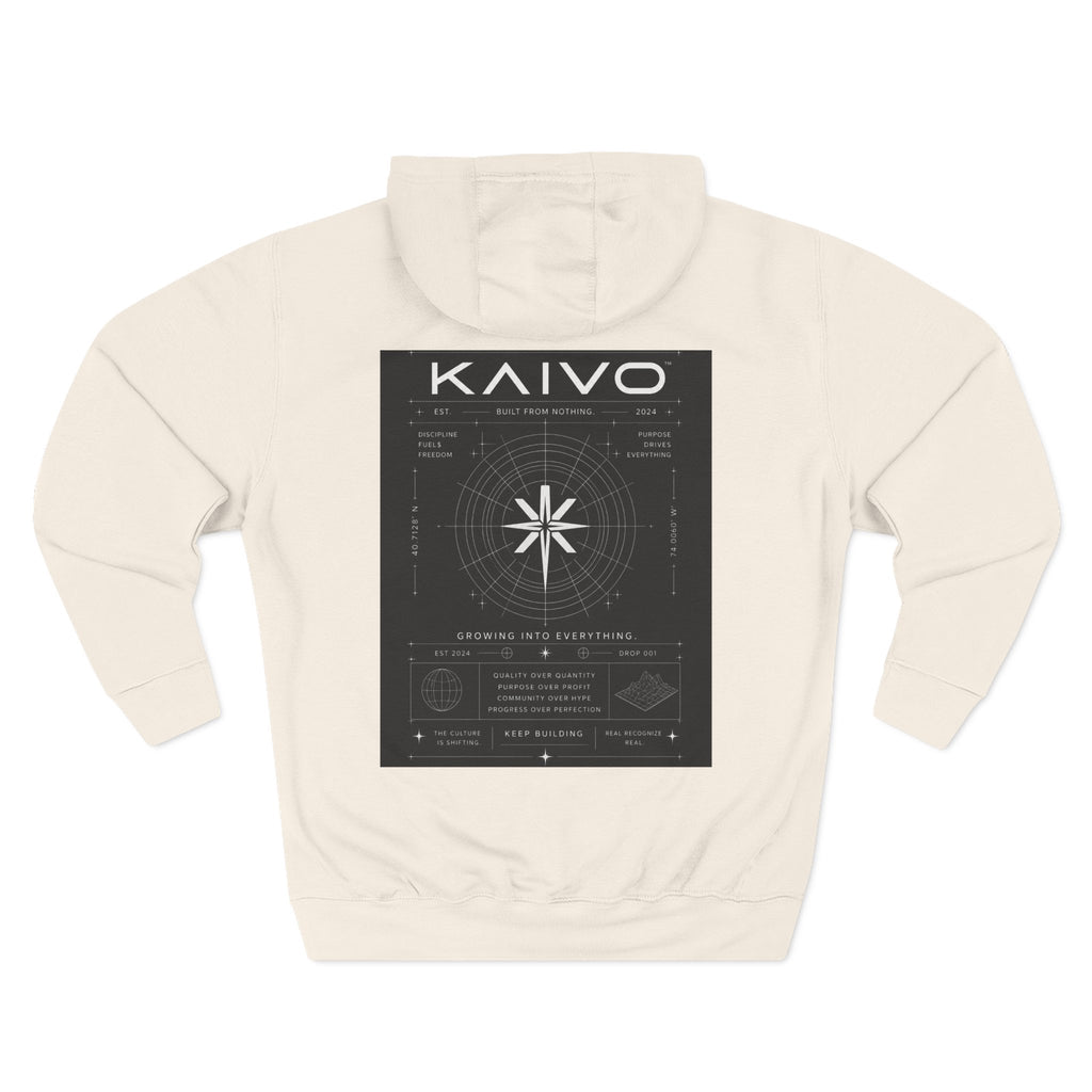 KAIVO Compass Graphic Hoodie — Minimalist Sci‑Tech Chest & Back Print