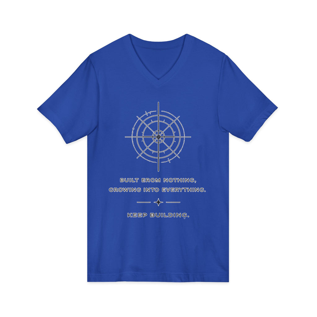 Motivational Compass V-Neck Tee — “Built From Nothing. Keep Building.”