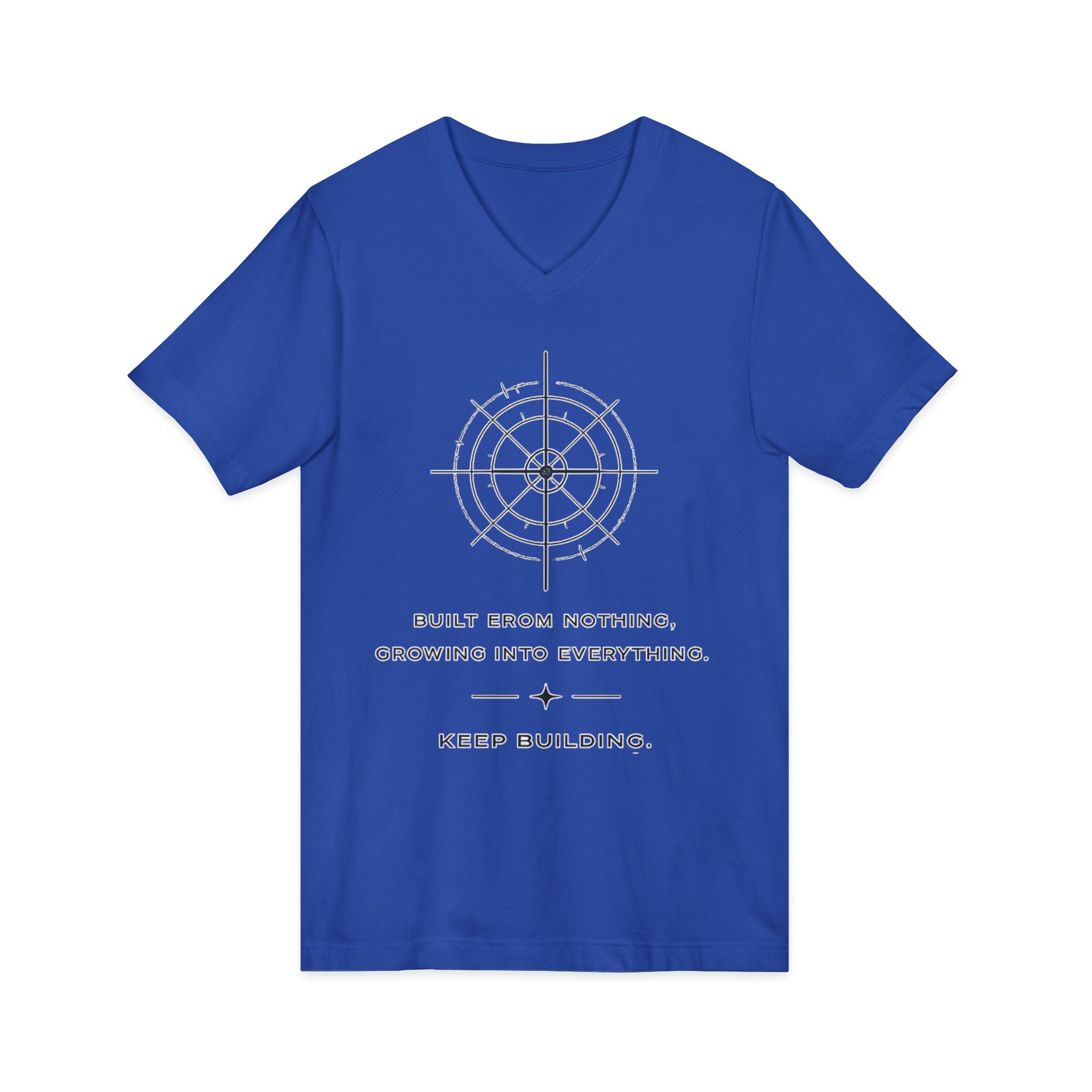 Motivational Compass V-Neck Tee — “Built From Nothing. Keep Building.”