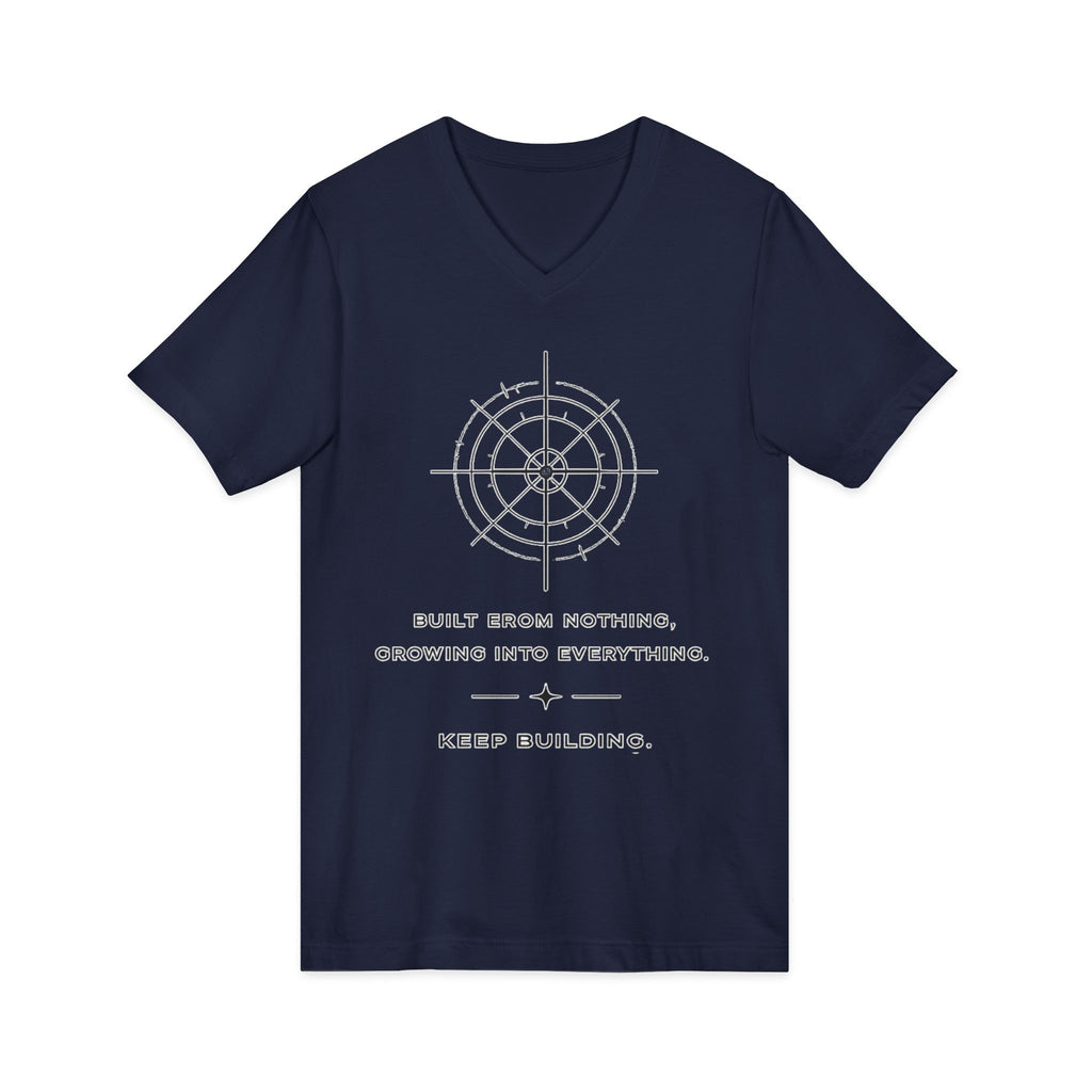 Motivational Compass V-Neck Tee — “Built From Nothing. Keep Building.”