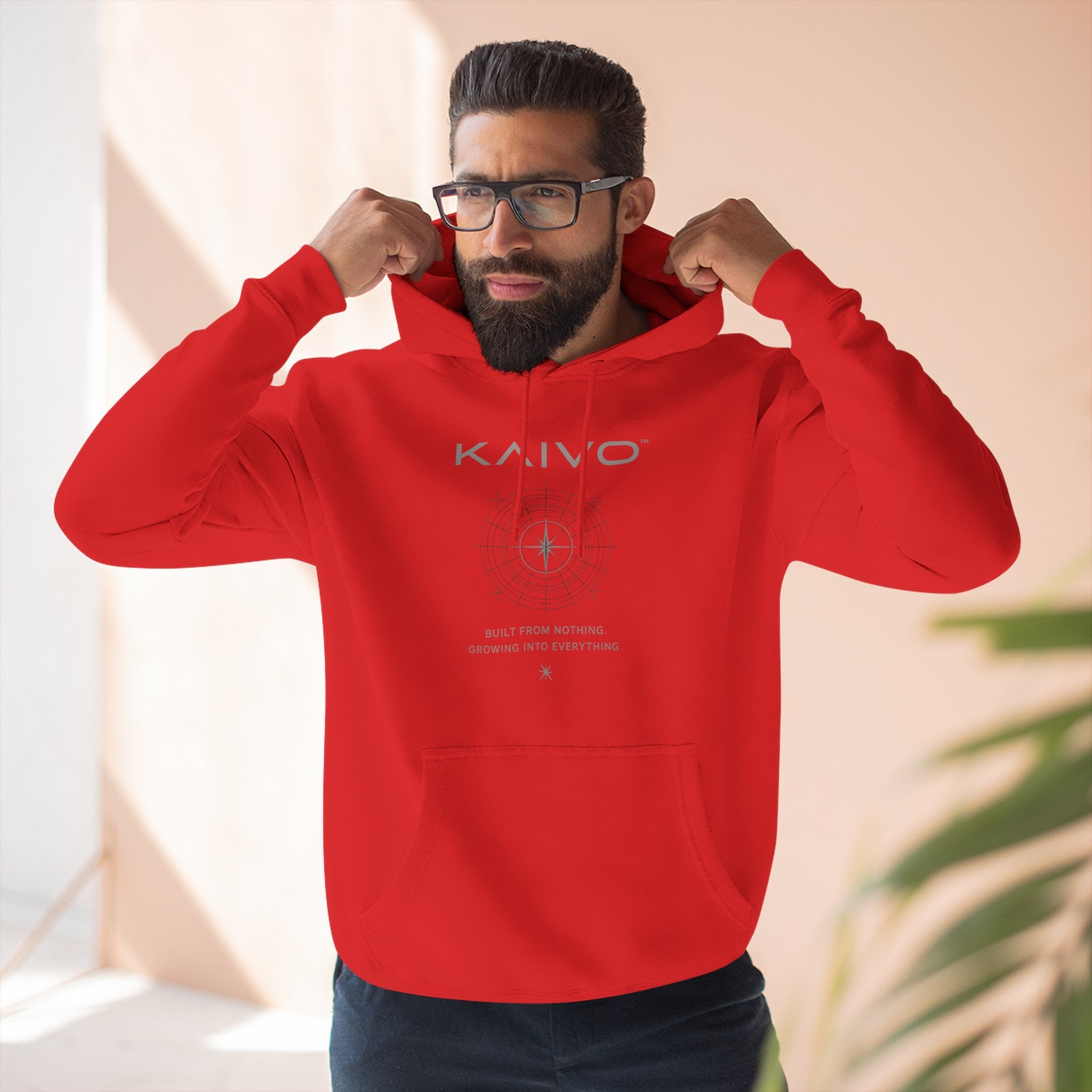 KAIVO Compass Graphic Hoodie — Minimalist Sci‑Tech Chest & Back Print