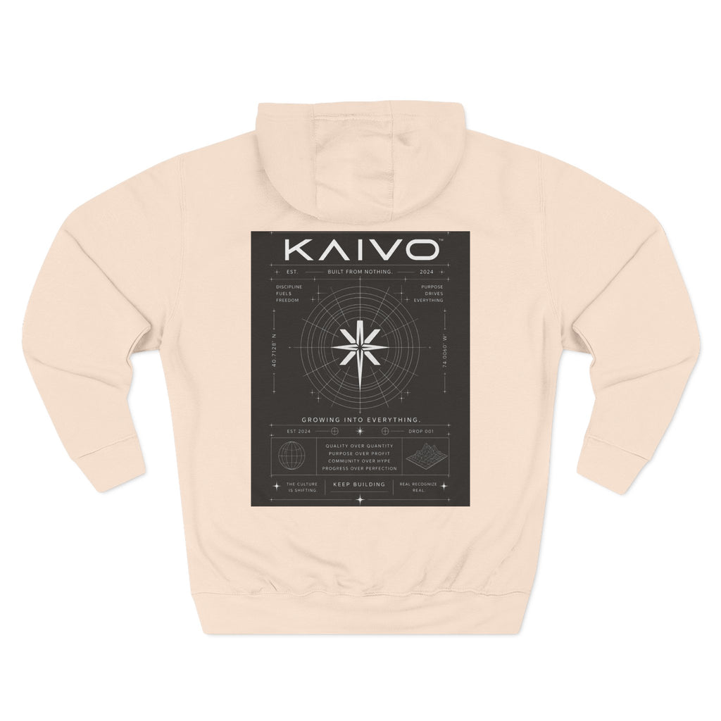 KAIVO Compass Graphic Hoodie — Minimalist Sci‑Tech Chest & Back Print