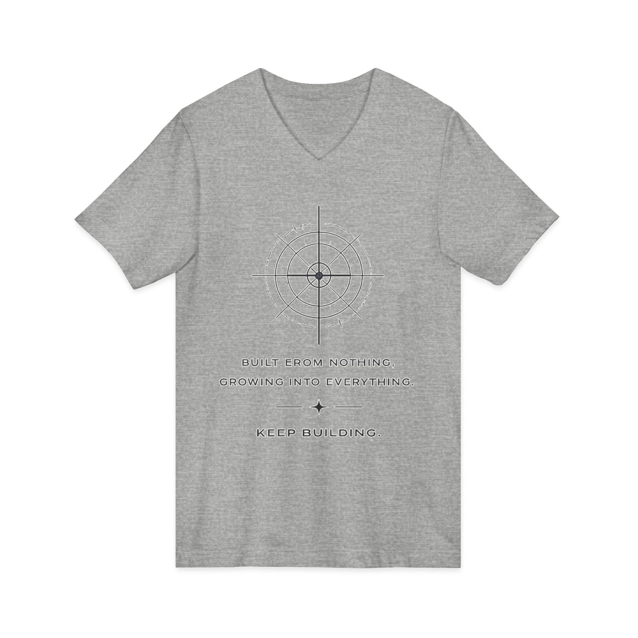 Motivational Compass V-Neck Tee — “Built From Nothing. Keep Building.”