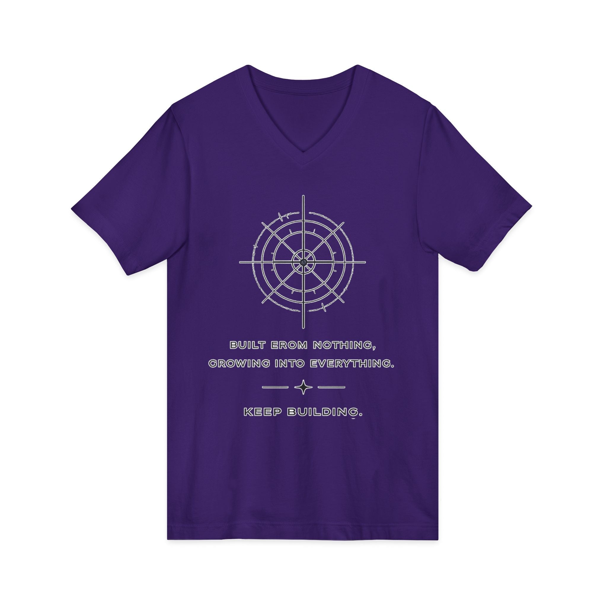 Motivational Compass V-Neck Tee — “Built From Nothing. Keep Building.”