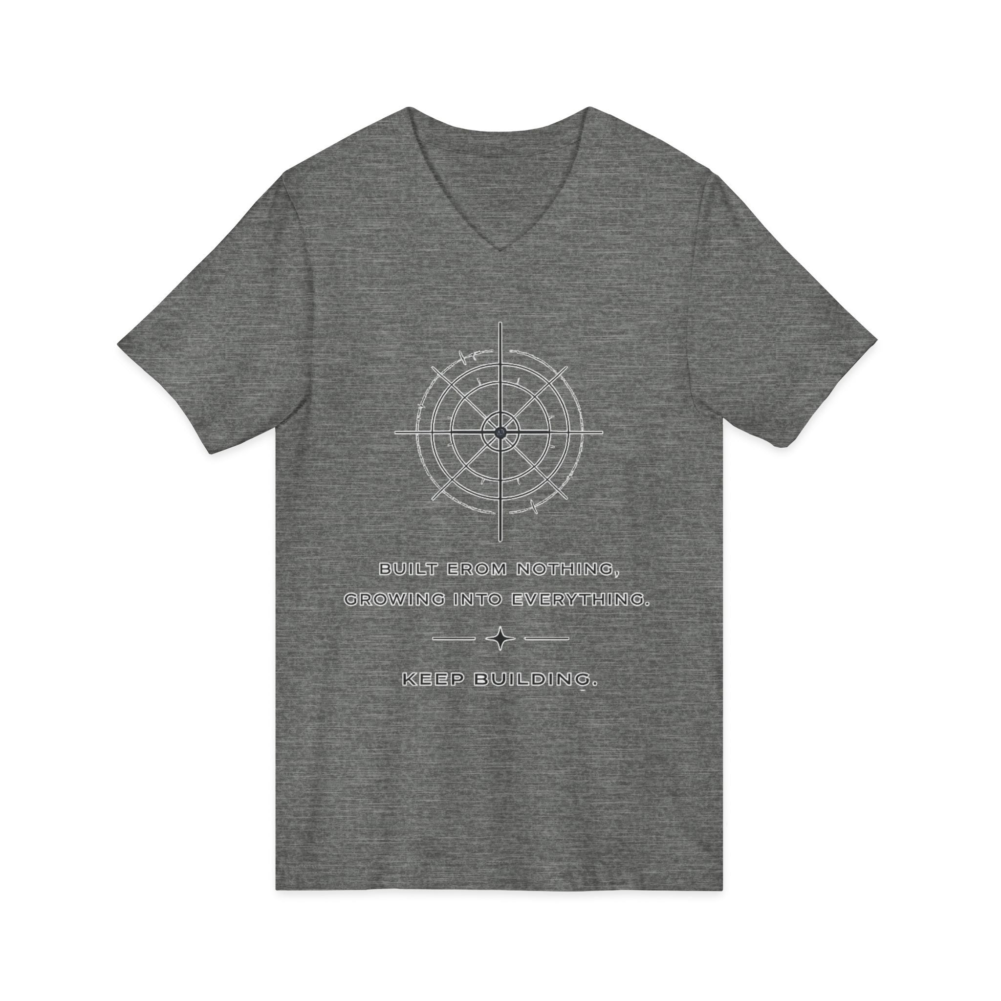 Motivational Compass V-Neck Tee — “Built From Nothing. Keep Building.”