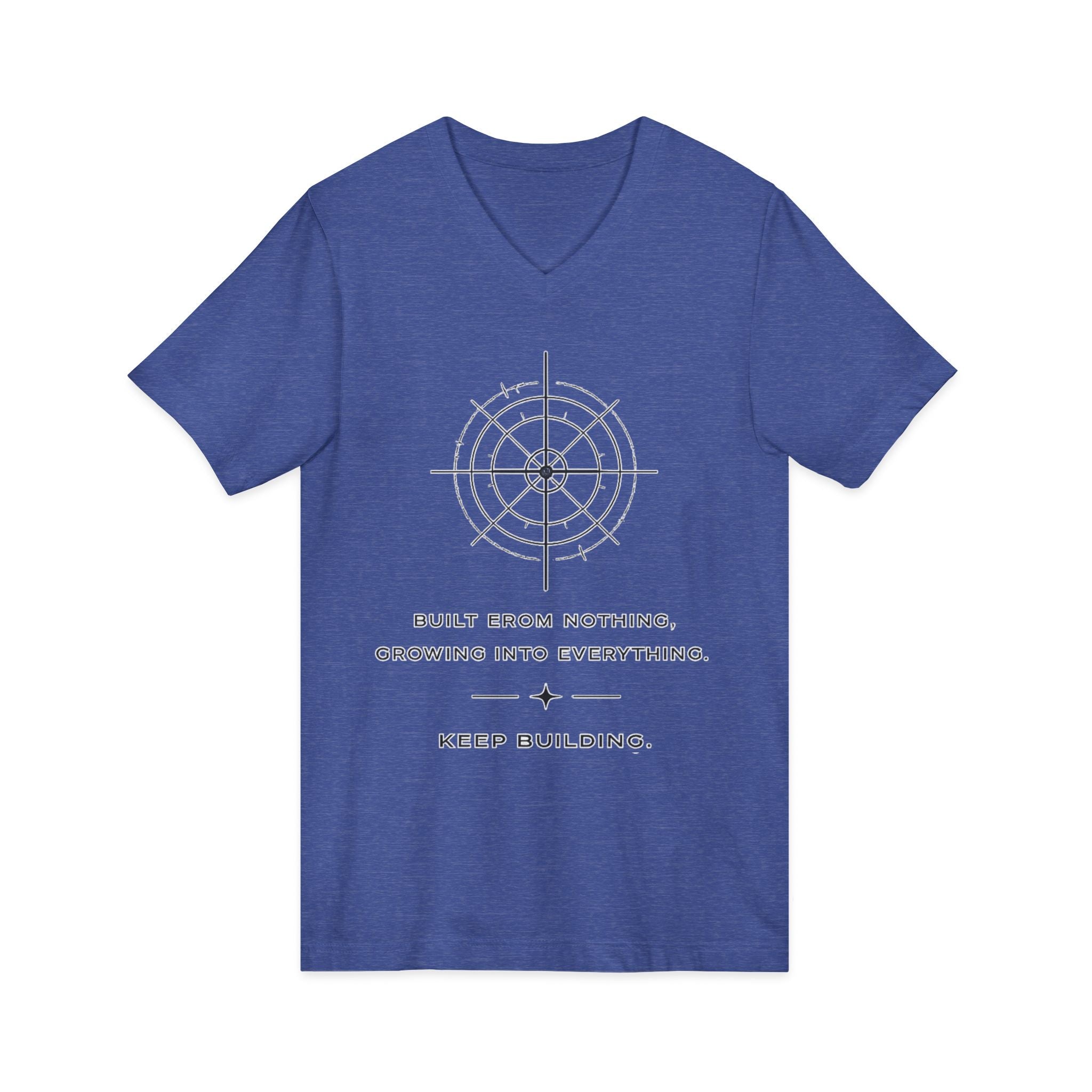 Motivational Compass V-Neck Tee — “Built From Nothing. Keep Building.”