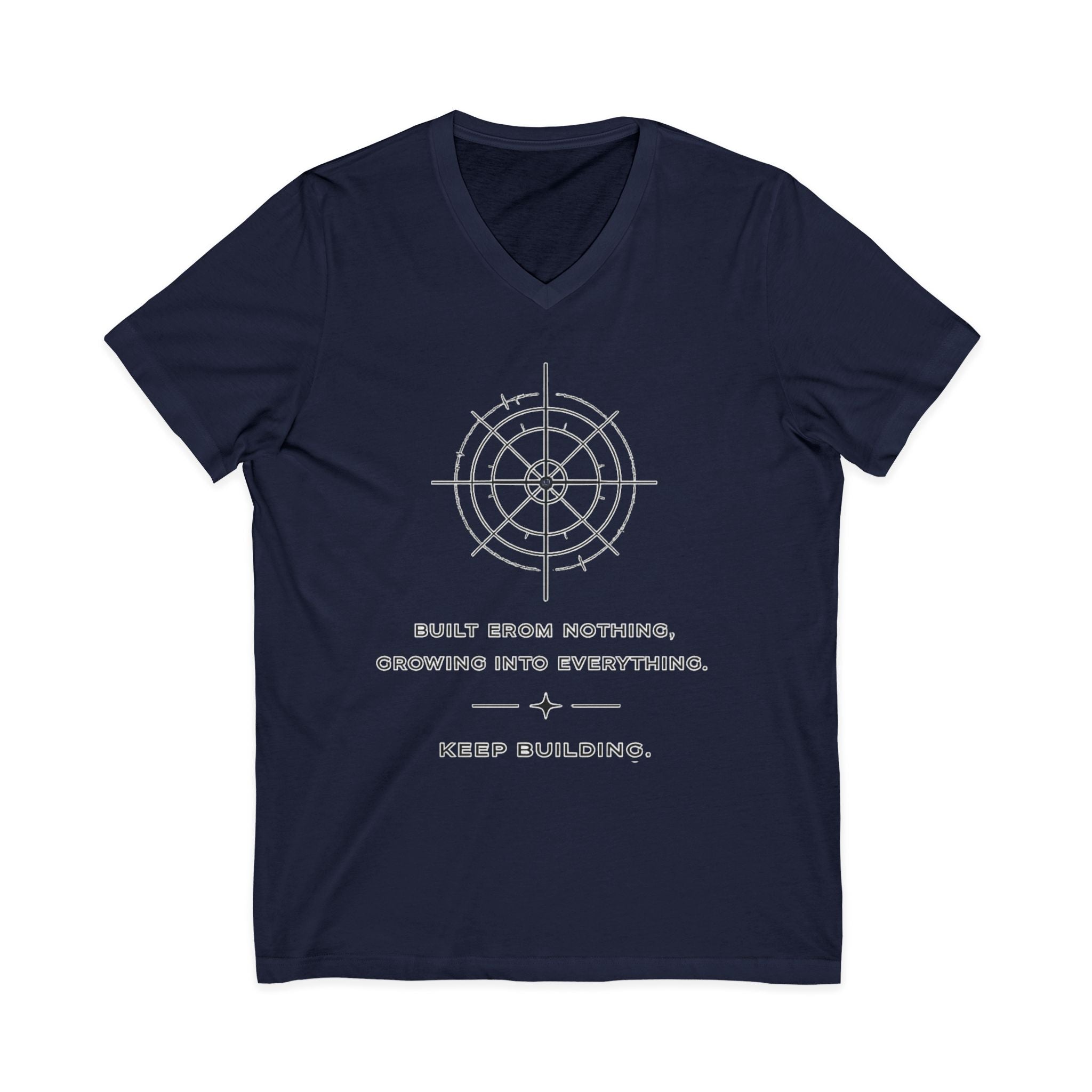 Motivational Compass V-Neck Tee — “Built From Nothing. Keep Building.”